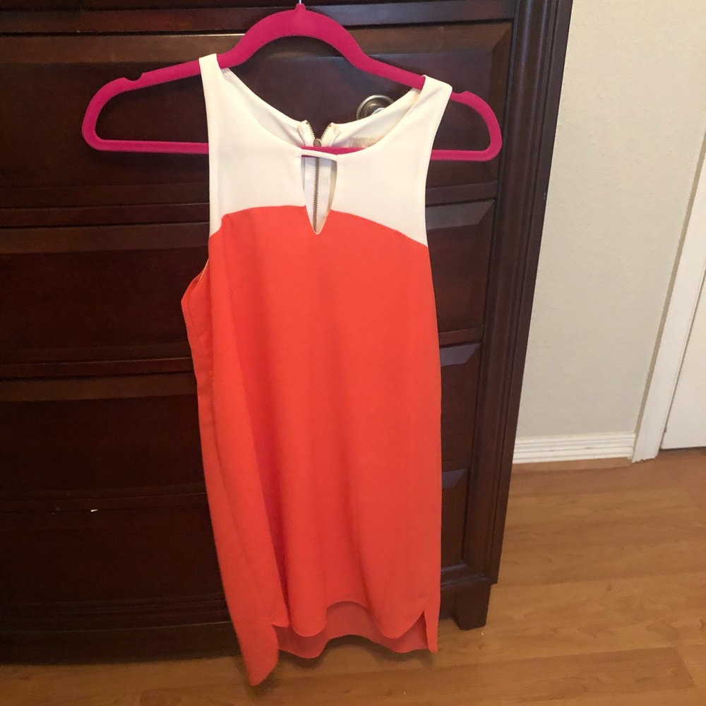 Coral and white dress
